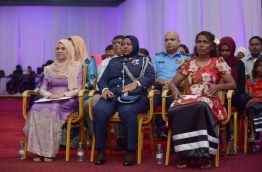 (L-R) - Aminath Waheedha, a nurse with 49 years of service, Fathmath Nashwa, a police inspector, and Zoona Naseem, a diver with numerous achievements, were conferred the Rehendhi Award in 2018. PHOTO: HUSSAIN WAHEED/MIHAARU
