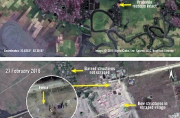Myanmar is building security installations on top of razed Rohingya villages, Amnesty International said March 12, 2018, casting doubt on the country's plans to repatriate hundreds of thousands of refugees. MANDATORY CREDIT: AFP PHOTO / AMNESTY INTERNATIONAL / DIGITALGLOBE / AFP PHOTO / Amnesty International / DigitalGlobe / Handout / RESTRICTED TO EDITORIAL USE - MANDATORY CREDIT "AFP PHOTO / AMNESTY INTERNATIONAL / DIGITALGLOBE" - NO MARKETING NO ADVERTISING CAMPAIGNS - DISTRIBUTED AS A SERVICE TO CLIENTS == NO ARCHIVE