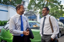 Lawyers Ali Hussain (L) and Hussain Shameem pictured outside the Supreme Court. PHOTO: NISHAN ALI/MIHAARU