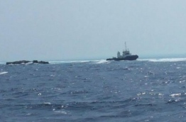 The vessels aground the reef near K. Fushidhiggaru in 2015 --