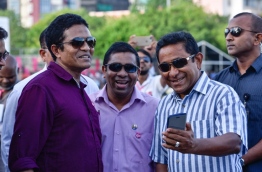 Right - Left: President Yameen Abdul Gayoom, PPM PG deputy leader Jameel Usman, PPM PG leader Nihan Ahmed / FILE PHOTO: MIHAARU