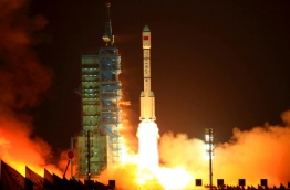 A defunct Chinese space lab plunged through Earth's atmosphere on April 2, 2018, breaking apart as it headed towards a watery grave in the South Pacific, Beijing said. / AFP PHOTO / - / China OUT