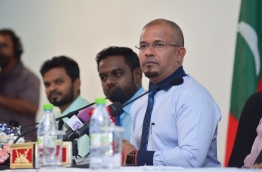 Elections Commissioner Ahmed Shareef at a press conference / MIHAARU PHOTO