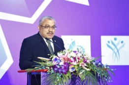 Vice President Abdullah Jihad speaking giving the inaugural speech at the Civil Service Conference 2018, held at Dharubaaruge, Male on April 14, 2018 / MIHAARU PHOTO