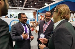 Minister of Tourism Moosa Zameer at the Arabian Travel Market held in Dubai on April 22, 2018. Over 128 local individuals from 68 companies are representing Maldives at the event. PHOTO / MINISTRY OF TOURISM