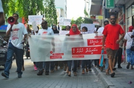 During the rally held April 23, 2018. demanding justice for murdered blogger and activist, Yameen Rasheed. PHOTO: HUSSAIN WAHEED/MIHAARU
