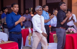 Paradise Island Resort, May 5, 2018: Ahmed "Bodu Heena" Saleem heads to the stage to receive the Lifetime Achievement "Mohamed Zahir Naseer Award", for his longstanding contributions to the fields of football, badminton and athletics. PHOTO/IMAGES.MV