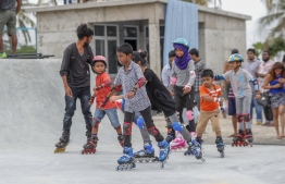 Hulhumale, May 4, 2018: Children roller skate at the soft opening of Hulhumale Skatepark. PHOTO: MOHAMED AHSAN/RED BULL