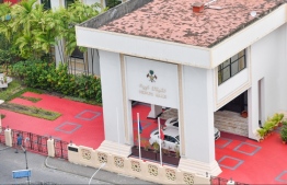 The entrance to People's Majlis, the parliament chamber of the Maldives.