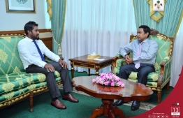 President Yameen meeting with Cricket Board's President Aflah. PHOTO/PRESIDENTS OFFICE