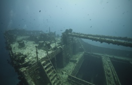 The wreck of MV Victory off the coast of Hulhule. PHOTO: MOHAMED SEENEEN