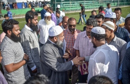 Male, June 15, 2018: People greet each other after Eid prayers on the morning of Eid al-Fitr. PHOTO: NISHAN ALI/MIHAARU
