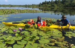 People canoeing in the nature park in Fuvahmulah. PHOTO/SIPPE