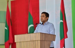 President Abdullah Yameen addresses the people of K. Maafushi during his official trip to the island on June 24, 2018. PHOTO/PRESIDENT'S OFFICE