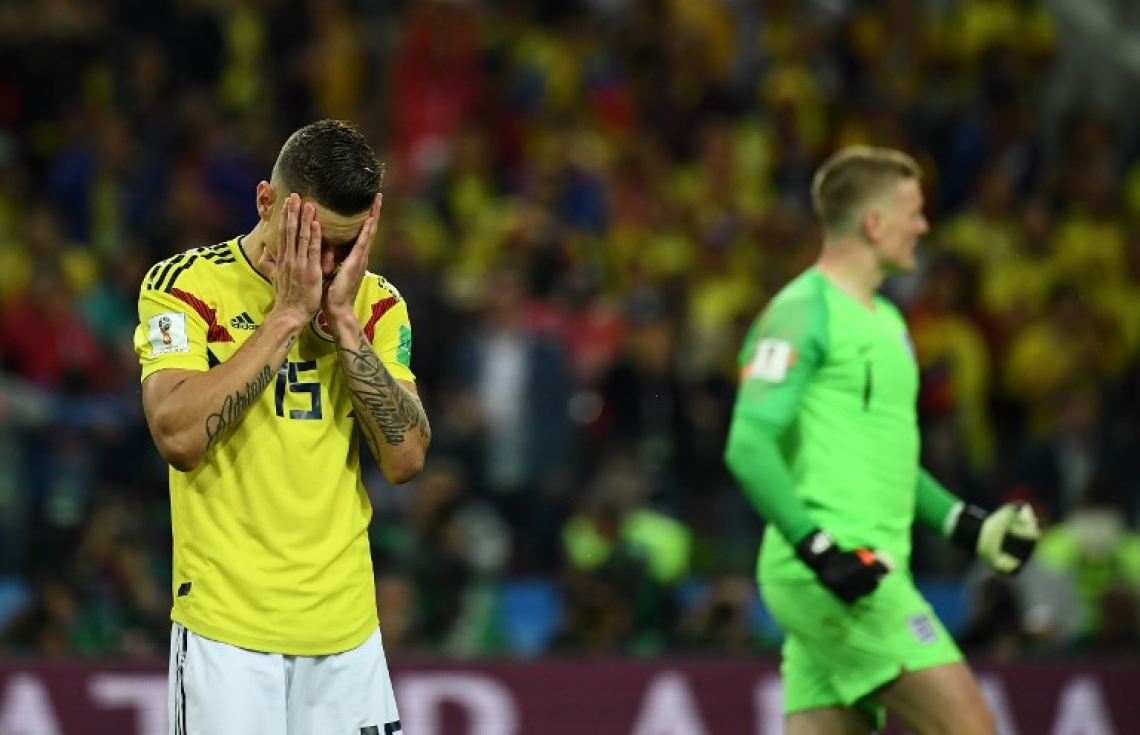 މޮސްކޯ: ޖުލައި 3، 2018: ވޯލްޑް ކަޕް ފުޓްބޯޅަ މުބާރާތުގައި އިންގްލެންޑް އާ ކޮލަމްބިއާ ކުޅުނު މެޗުގެ ތެރެއިން: ވޯލްޑް ކަޕް ފުޓްބޯޅަ މުބާރާތުގައި ޕެނަލްޓީ ޖަހައިގެން ކޮލަމްބިއާ އަތުން 4-3 އިން މޮޅުވެ އިންގްލެންޑް މުބާރާތުގެ ކުއާޓާ ފައިނަލުން ވަނީ ފުރުސަތު ހޯދައިފައި.-- ފޮޓޯ: އޭއެފްޕީ