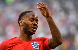 England's forward Raheem Sterling gestures during the Russia 2018 World Cup quarter-final football match between Sweden and England at the Samara Arena in Samara on July 7, 2018. / AFP PHOTO / Yuri CORTEZ / 