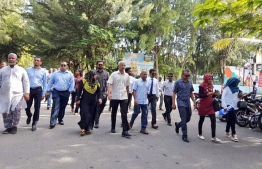 Opposition coalition presidential candidate Ibrahim Mohamed 'Ibu' Solih and his campaign team arriving in Hulhumale as part of the door-to-door campaign.