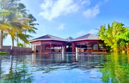 Thundi Bar at Dhigufaru Resort, where a luxurious viewing experience awaits fans on a large screen by the pool. PHOTO: DHIGUFARU