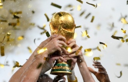 France's players lift the Fifa World Cup trophy after the Russia 2018 World Cup final football match between France and Croatia at the Luzhniki Stadium in Moscow on July 15, 2018.
France won the World Cup for the second time in their history after beating Croatia 4-2 in the final in Moscow's Luzhniki Stadium on Sunday. / AFP PHOTO / Jewel SAMAD / 