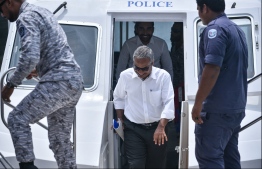 Hassan Saeed arriving in Male' for his hearing. PHOTO: HUSSAIN WAHEED / MIHAARU