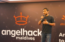 SparkHub's Managing Partner Ali Haris speaks at the opening ceremony of AngelHack Maldives in Hotel Jen on July 21, 2018. PHOTO/DHIRAAGU