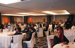 Software developers pictured during the opening ceremony of AngelHack Maldives in Hotel Jen on July 21, 2018. PHOTO/DHIRAAGU