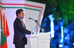 President Abdulla Yameen speaks at the official ceremony held to mark the 53rd Independence Day of the Maldives, on July 26, 2018. PHOTO: HUSSAIN WAHEED/MIHAARU