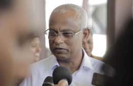 MP Ibrahim Mohamed Solih speaking during his trip to Baa Atoll.