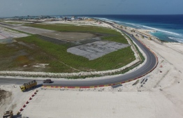 Aerial view of the Hulhule-Hulhumale link road, beginning off the southern end of VIA's runway. PHOTO/MACL