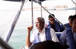 Hinnavaru MP Ibrahim "Ibu" Mohamed Solih, the presidential candidate from the opposition coalition, pictured during his campaign trips to the atolls. PHOTO/MDP