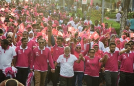 Hordes of PPM supporters turn out for the ruling party campaign held in Hulhumale on August 4, 2018. PHOTO/MIHAARU