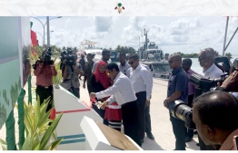 President Abdulla Yameen on his official trip to GDh. Faresmaathoda.