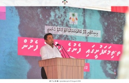 President Yameen speaking at Thimarafushi, Thaa. PHOTO: PRESIDENT OFFICE