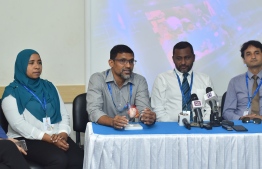 Dr. Mohamed Shafiu speaks during press conference held regarding the first open-heart surgery performed in the Maldives at ADK Hospital. PHOTO: AHMED NISHAATH/MIHAARU