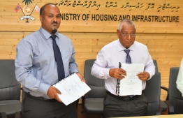 The housing ministry signs to award development projects of three islands. PHOTO: AHMED NISHAATH/MIHAARU