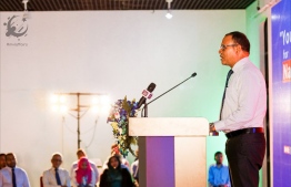 Defence Minister Adam Shareef speaks at youth forum hosted by the Ministry of Islamic Affairs. PHOTO/ISLAMIC MINISTRY