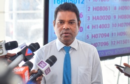 Deputy Minister of Housing and Infrastructure, Ibrahim Nazeem, speaks to the press about the Hiyaa housing programme. PHOTO: AHMED NISHAATH/MIHAARU
