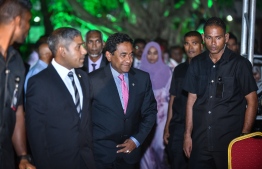 President Abdulla Yameen (C) attends the opening ceremony of the Sinamale Bridge. PHOTO/MIHAARU