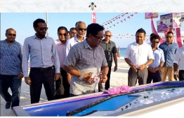 President Yameen during his trip to Lhaviyani Naifaru. PHOTO: PRESIDENTS OFFICE