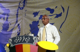 President Ibrahim Mohamed Solih (Ibu) pictured during his presidential election campaign in GDh.Thinadhoo in 2018. FILE PHOTO/MIHAARU
