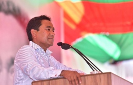 President Abdulla Yameen speaks during his official visit to ADh.Mahibadhoo. PHOTO/PRESIDENT'S OFFICE