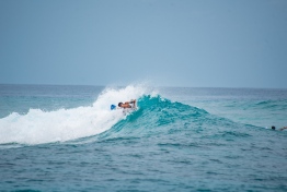 A bodyboarder competes at the first ever Soneva Surf Pro held in B.Goidhoo. PHOTO/SONEVA FUSHI