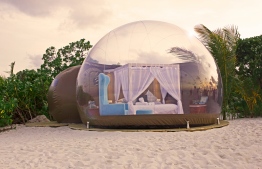 The Beach Bubble Tent at Finolhu is available exclusively for romantic, one-night-only ‘Dream Eclipses’ experienced under the stars. PHOTO: HAWWA AMAANY ABDULLA/THE EDITION