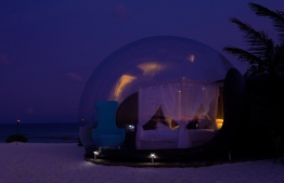 The Beach Bubble Tent at Finolhu is available exclusively for romantic, one-night-only ‘Dream Eclipses’ experienced under the stars. PHOTO: HAWWA AMAANY ABDULLA/THE EDITION