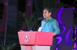 President Abdulla Yameen speaks at PPM campaign rally at Hulhumale. PHOTO/PRESIDENT'S OFFICE