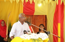 Opposition candidate Ibrahim Mohamed Solih (Ibu) in Kaashidhoo. PHOTO: MDP