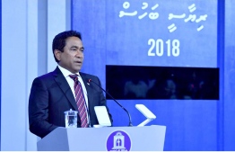 President Abdulla Yameen speaks at the MNU presidential debate on September 16, 2018. PHOTO/PRESIDENT'S OFFICE