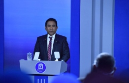 President Abdulla Yameen speaks at MNU presidential debate on September 16, 2018. PHOTO/MIHAARU