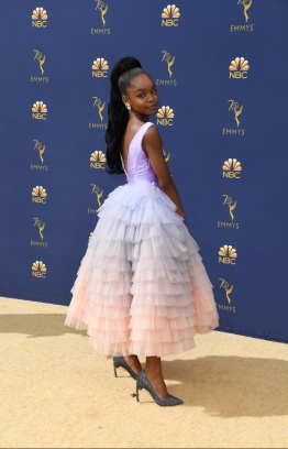 Actress Marsai Martin arrives for the 70th Emmy Awards at the Microsoft Theatre in Los Angeles, California on September 17, 2018.  / AFP PHOTO / VALERIE MACON