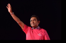 Former President Abdulla Yameen at an opposition Progressive Party of Maldives (PPM) rally held before the 2018 presidential election / MIHAARU PHOTO